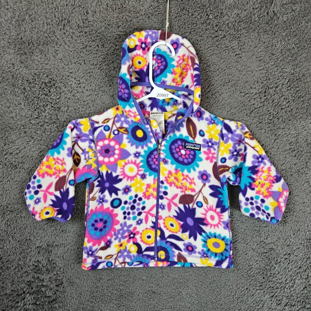 Patagonia Toddler Girls Floral Full Zip Hooded Fleece Jacket 2T